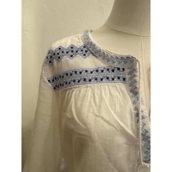 White and Blue Liz Claiborne Embroidered Cotton Peasant Top - Size XL0 - Picture 2 of 7